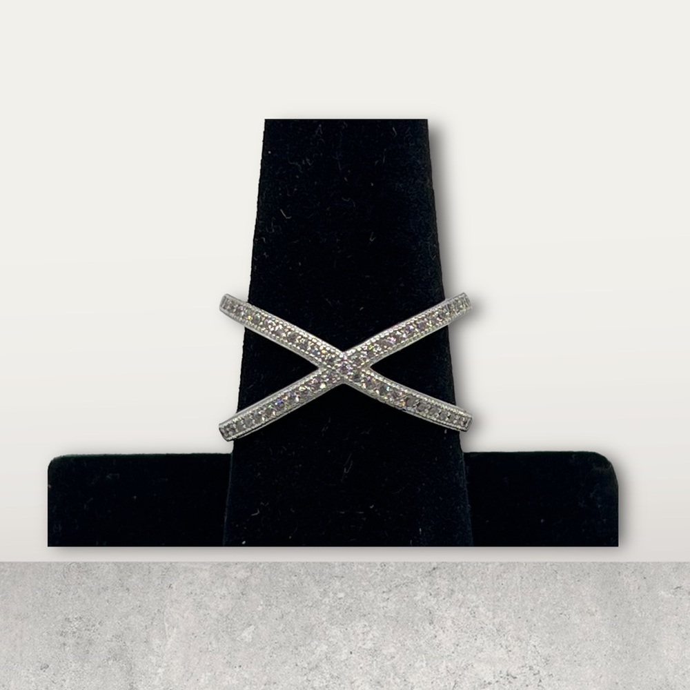 Sterling Silver Micro Pave Criss Cross Ring - Picture 15 of 16
